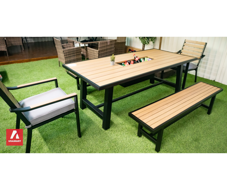 JUEGO TERRAZA 5 PIEZAS METAL MESA C/HIELERA, 2 SILLAS, 2 BANCOS OUTTER COM123025
