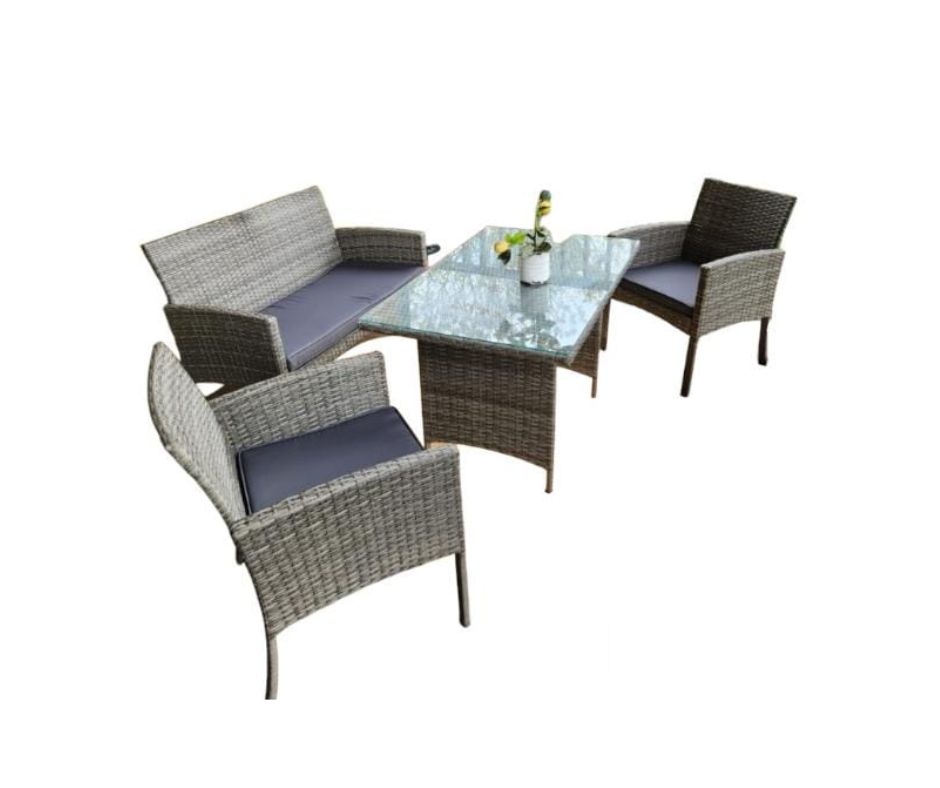 JUEGO TERRAZA 4 PCS MESA ALTA VIDRIO TEMPLADO OUTTER HL94S14005D